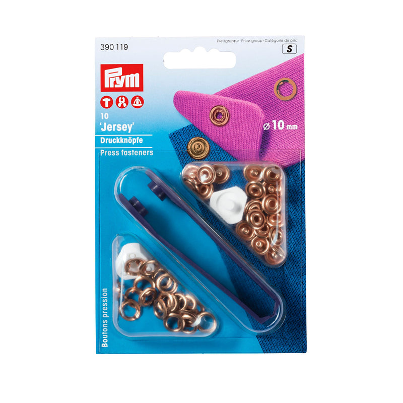 Prym Non-Sew Press Fasteners: 10mm Copper-Plated Jersey Brass - 390119