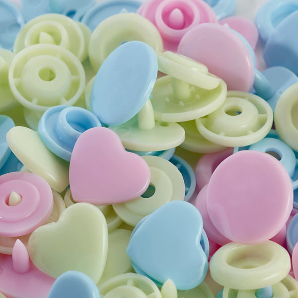 Prym Love Colourful Press Fasteners: Heart 12.4mm in Pink/Green/Blue - 393030