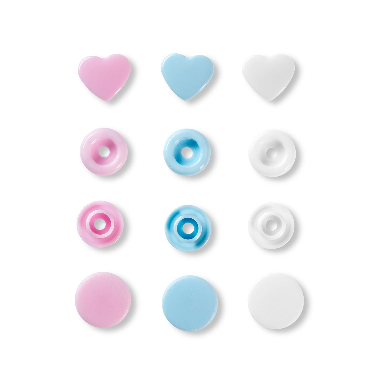 Prym Love Colourful Press Fasteners: Heart 12.4mm in Pink/Green/Blue - 393030