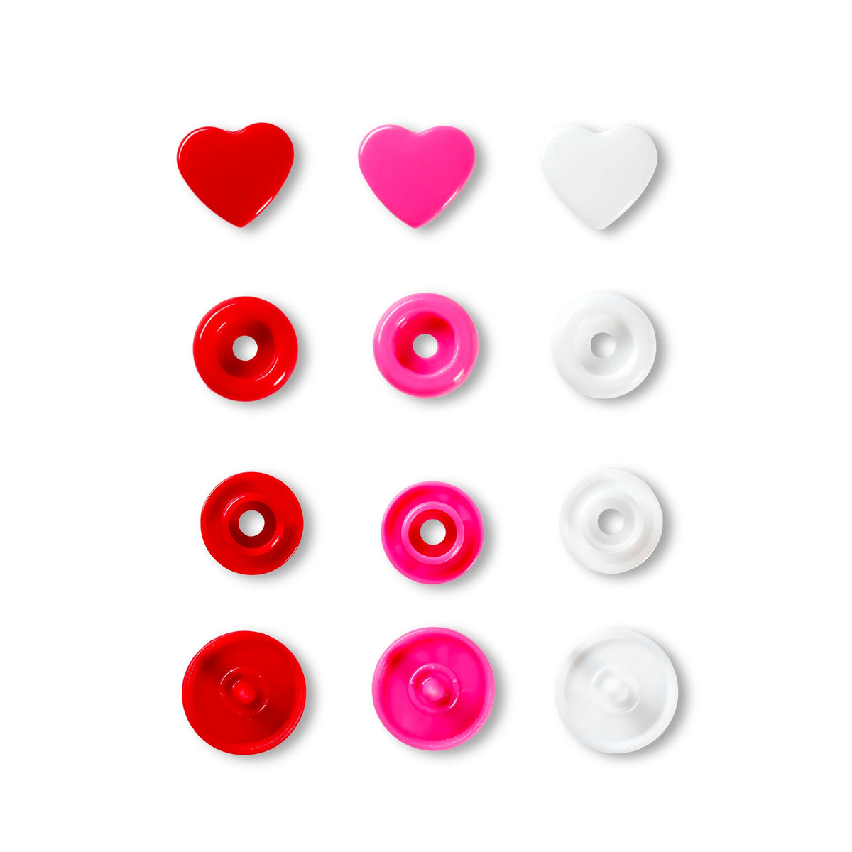 Prym Love Colourful Press Fasteners: Heart 12.4mm Red/White/Pink - 393031