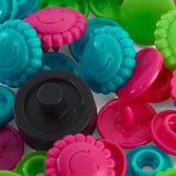 Prym Love Colourful Press Fasteners: Flower 13.6mm Turq/Green/Pink - 393081