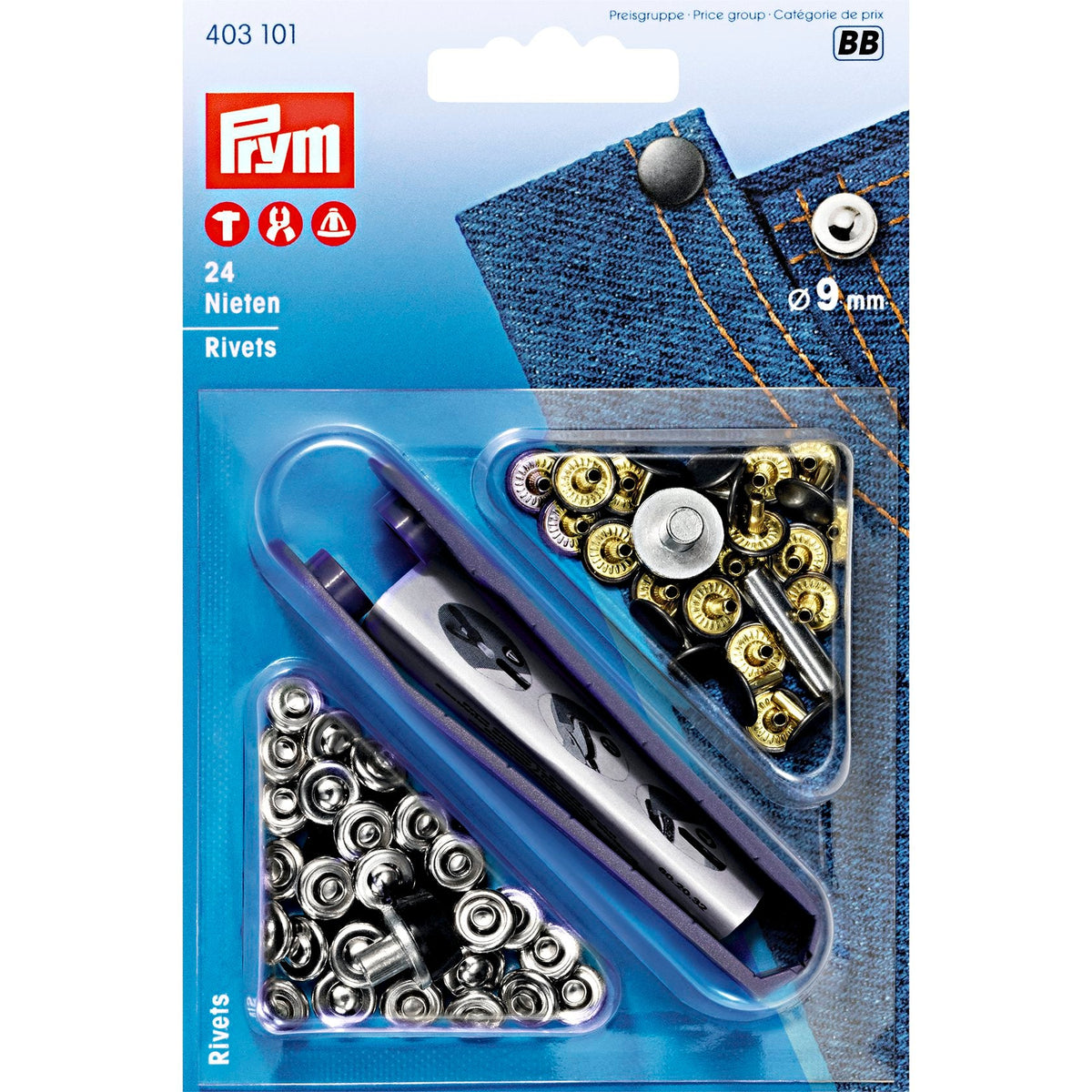 Prym Rivets 9mm Silver/Antique Steel - 403101