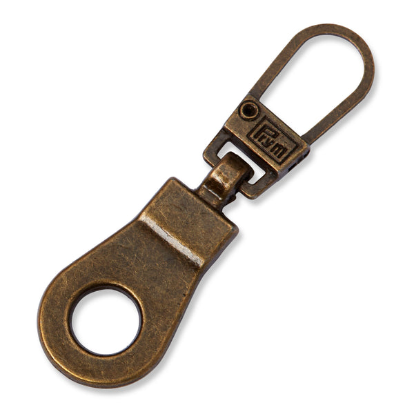 Prym Fashion Zipper Puller: Antique Brass Eyelet Style - 482411