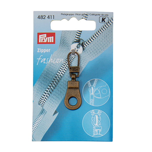 Prym Fashion Zipper Puller: Antique Brass Eyelet Style - 482411