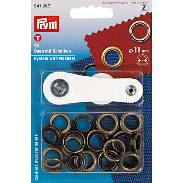 Prym Eyelets & Washers: 11mm Antique Brass for Crafting - 541363
