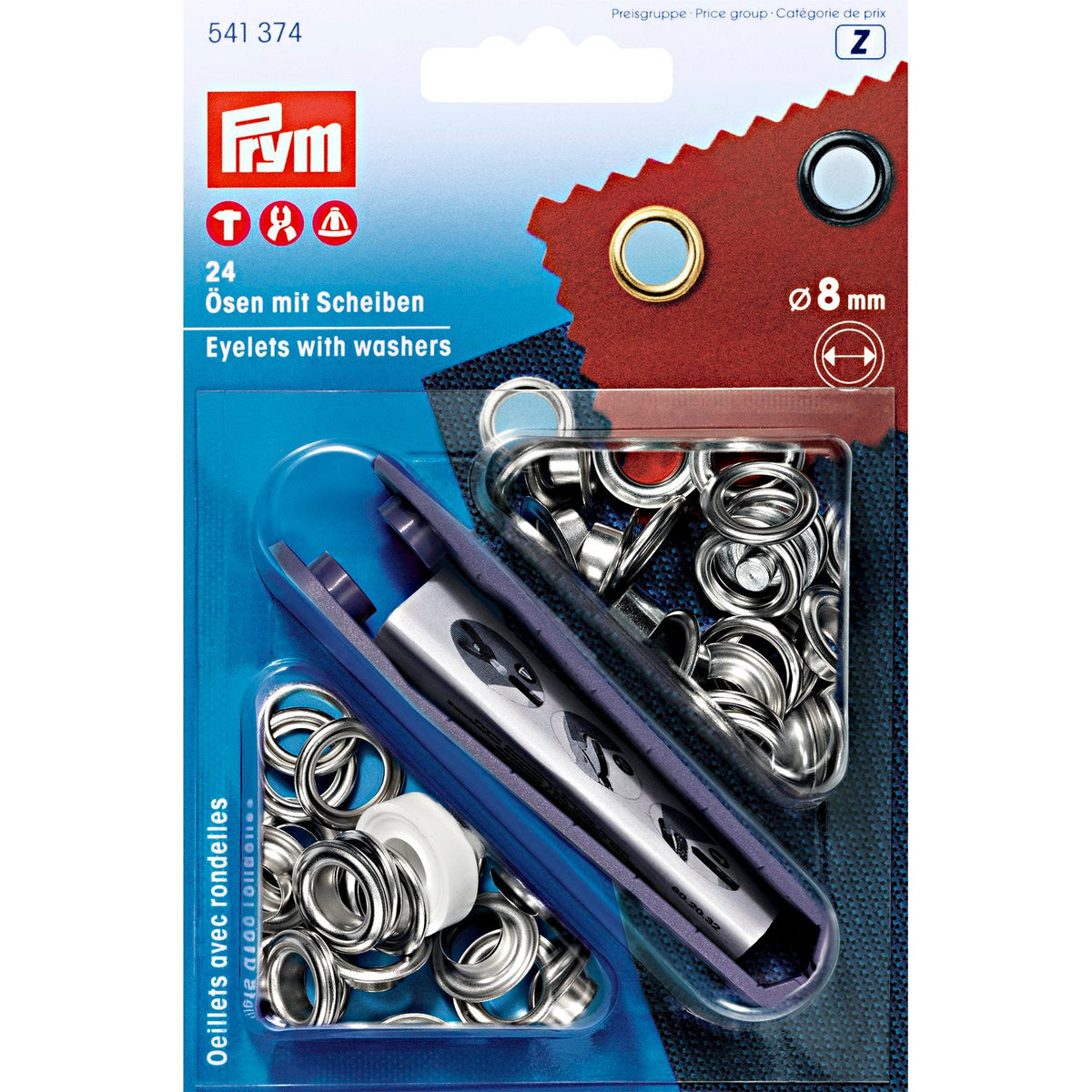Prym Eyelets & Washers: 8.0mm Brass in Silver Colour - 541374