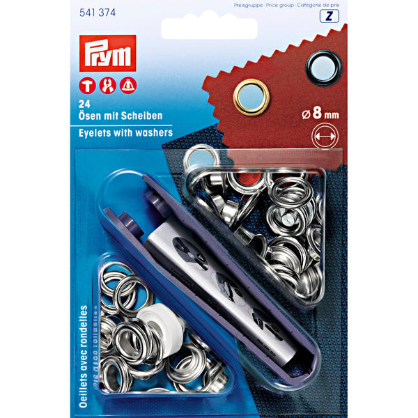 Prym Eyelets & Washers: 8.0mm Brass in Silver Colour - 541374
