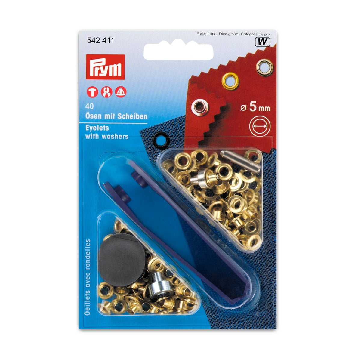 Prym Eyelets & Washers: 5.0mm Brass in Gold Colour - 542411