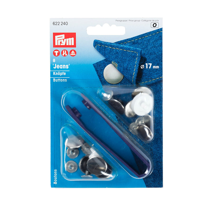 Prym Jeans-Buttons: Brass Plain 17mm in Silver Colour - 622240
