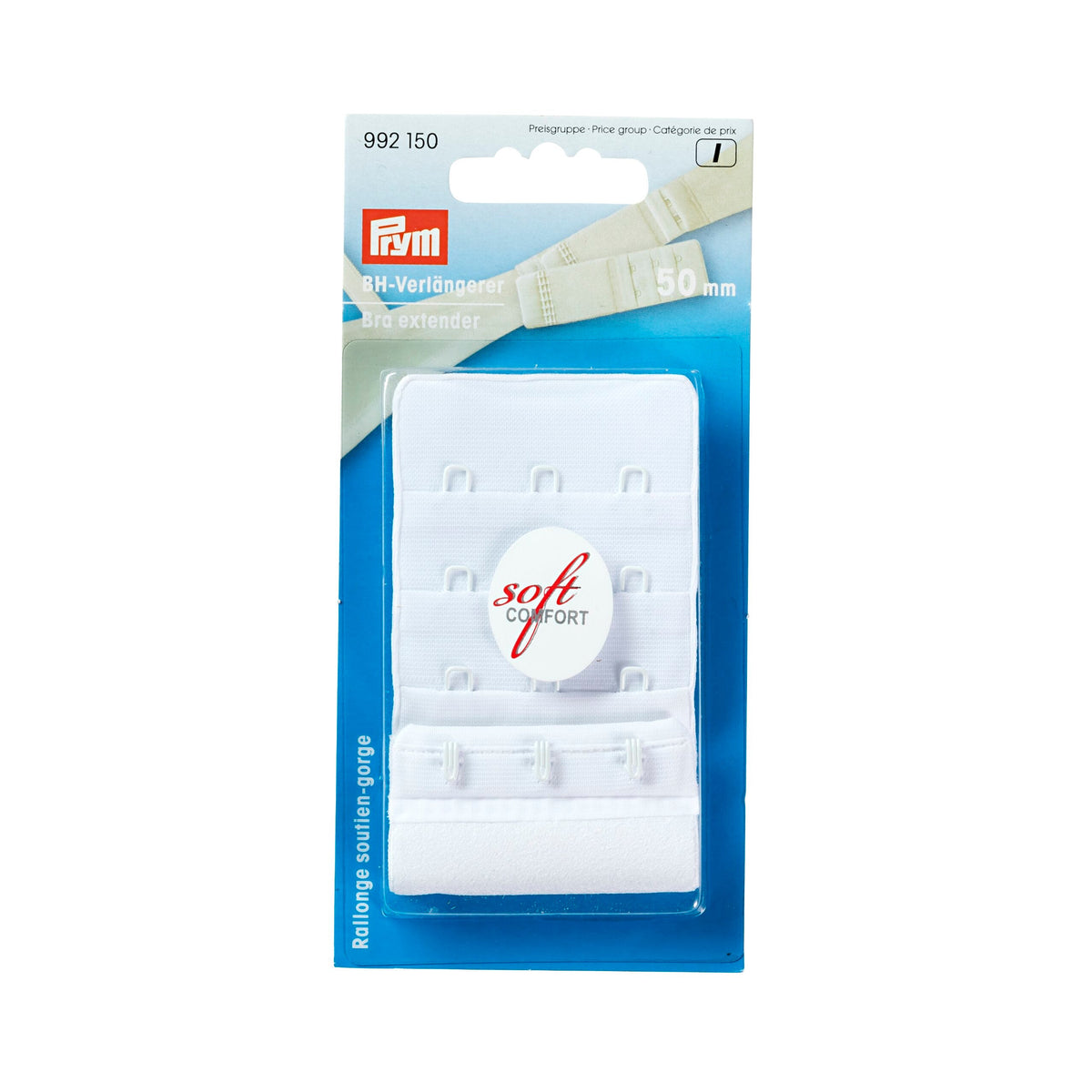 Prym Bra Extender 50mm: 3x3 Hooks in White for Perfect Fit - 992150