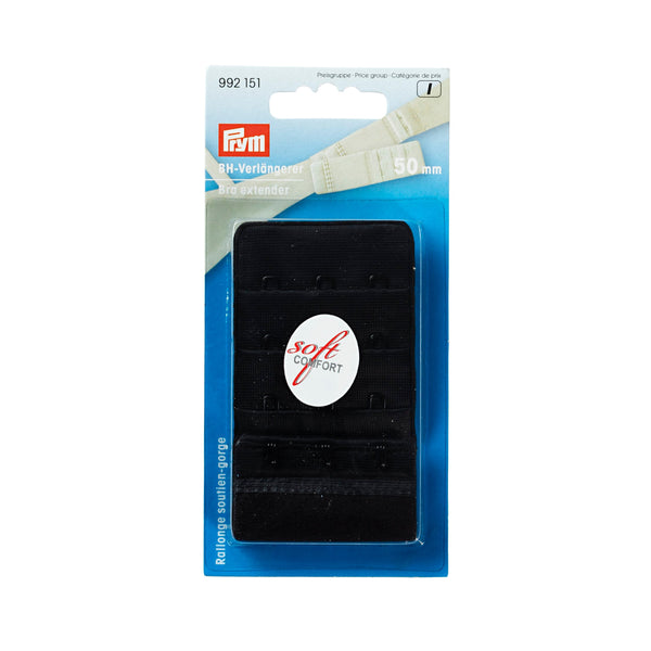 Prym Bra Extender 50mm: 3x3 Hooks in Black for Perfect Fit - 992151