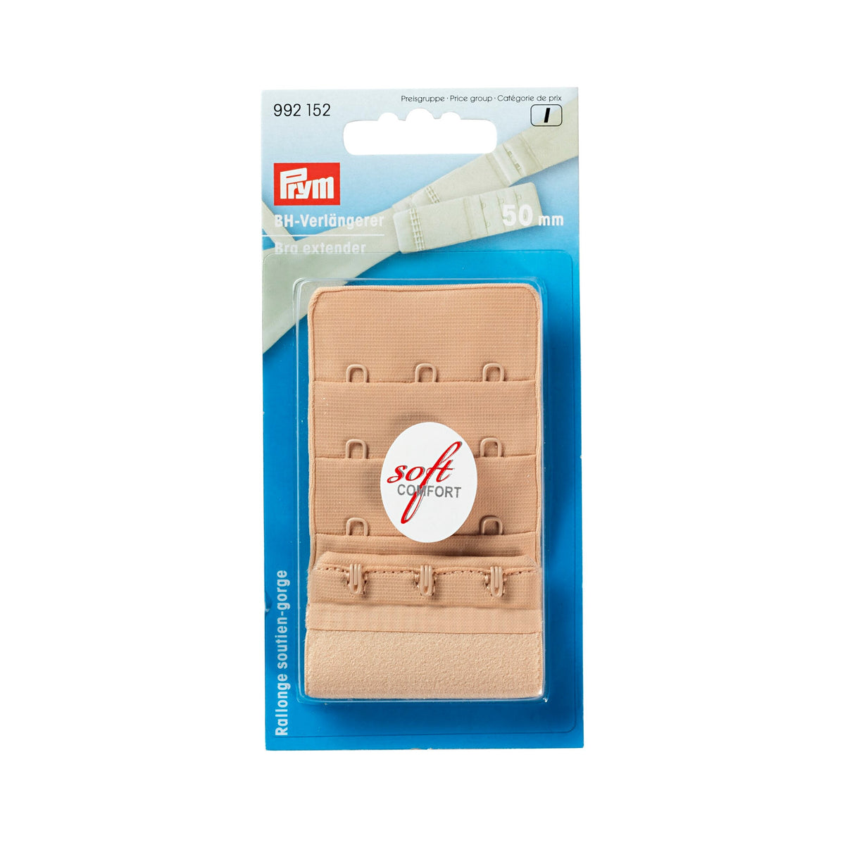 Prym Bra Extender 50mm: 3x3 Hooks in Flesh for Perfect Fit - 992152