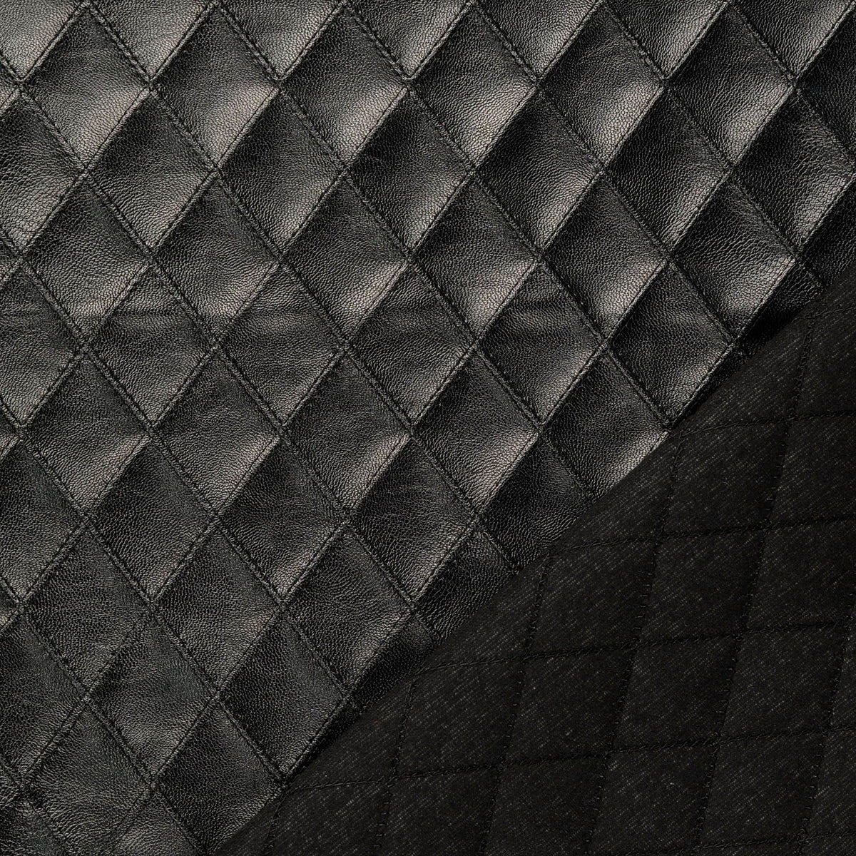 Enzo Faux Leather Stitched Embossed Coating Jacketing Fabric - Black Diamond