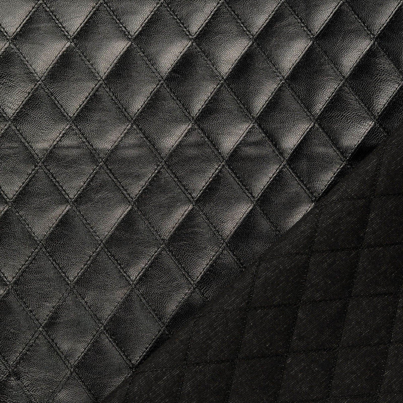 Enzo Faux Leather Stitched Embossed Coating Jacketing Fabric - Black Diamond