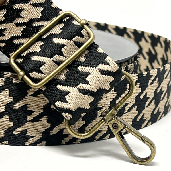 38mm Houndstooth Bag Making Webbing Strong Strap Material - Black/Gold