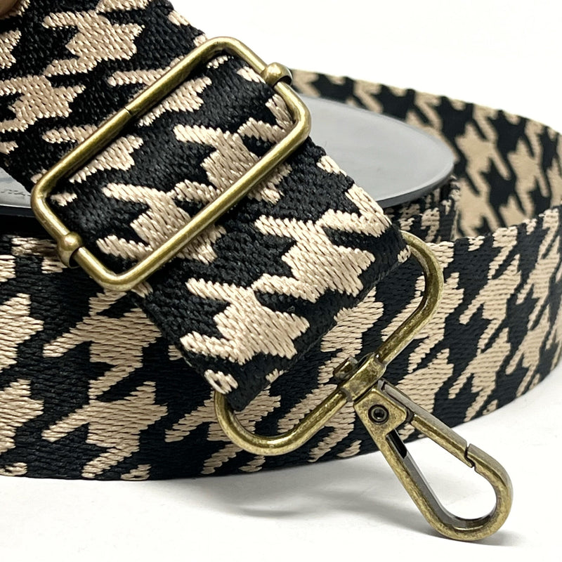 38mm Houndstooth Bag Making Webbing Strong Strap Material - Black/Gold