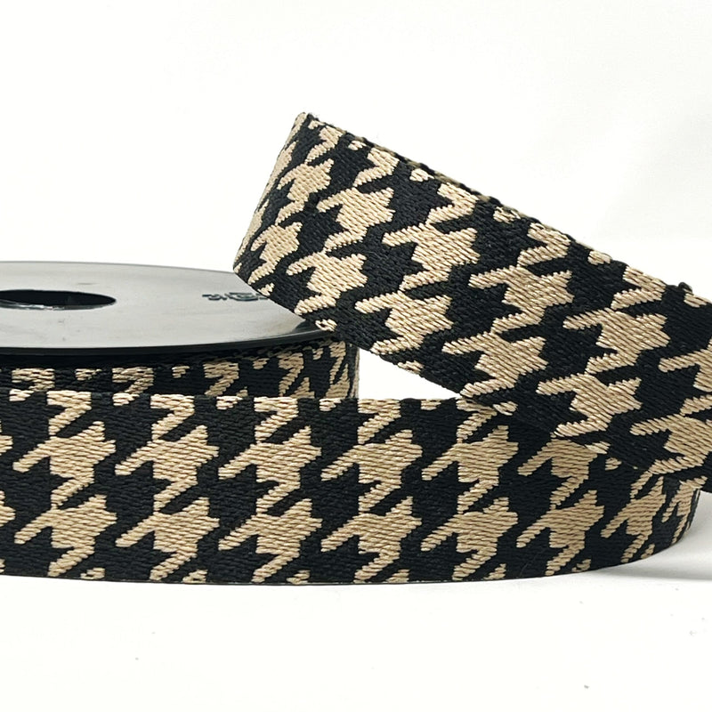 38mm Houndstooth Bag Making Webbing Strong Strap Material - Black/Gold