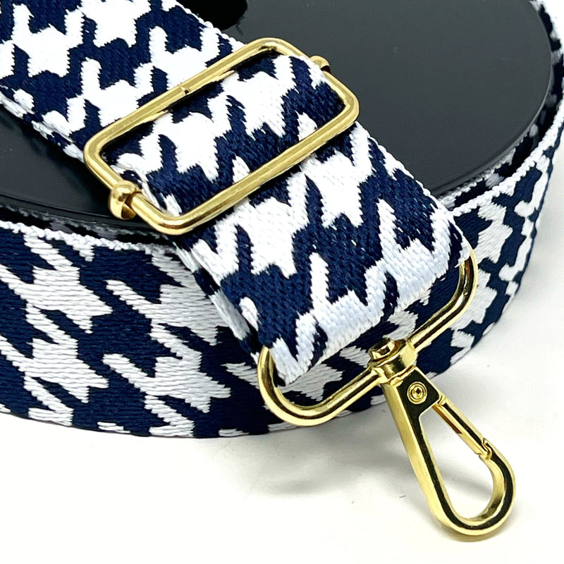 38mm Houndstooth Bag Making Webbing Strong Strap Material - White/Navy