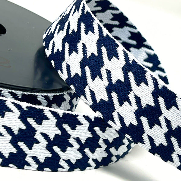 38mm Houndstooth Bag Making Webbing Strong Strap Material - White/Navy