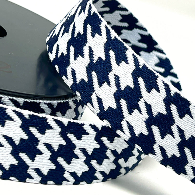 38mm Houndstooth Bag Making Webbing Strong Strap Material - White/Navy