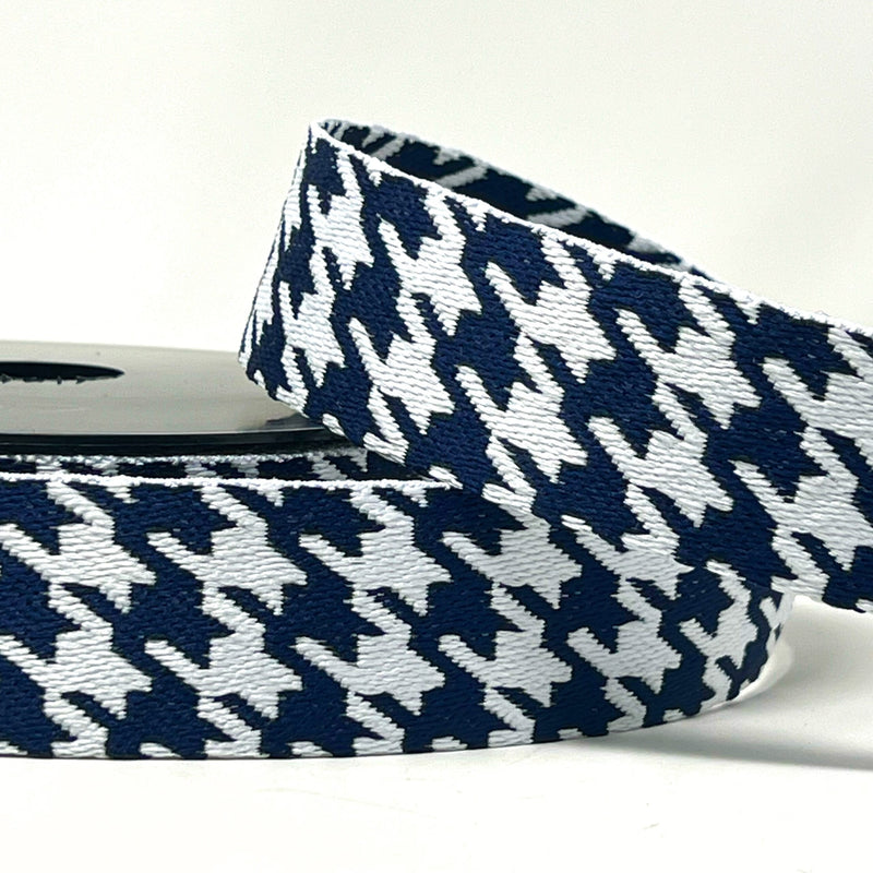 38mm Houndstooth Bag Making Webbing Strong Strap Material - White/Navy