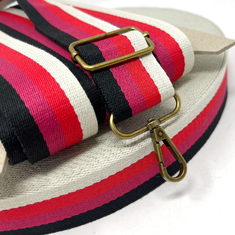 38mm Stripe Bag Making Webbing Strong Strap Material - Black/Fuchsia/Red/Natural
