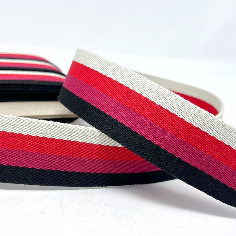 38mm Stripe Bag Making Webbing Strong Strap Material - Black/Fuchsia/Red/Natural