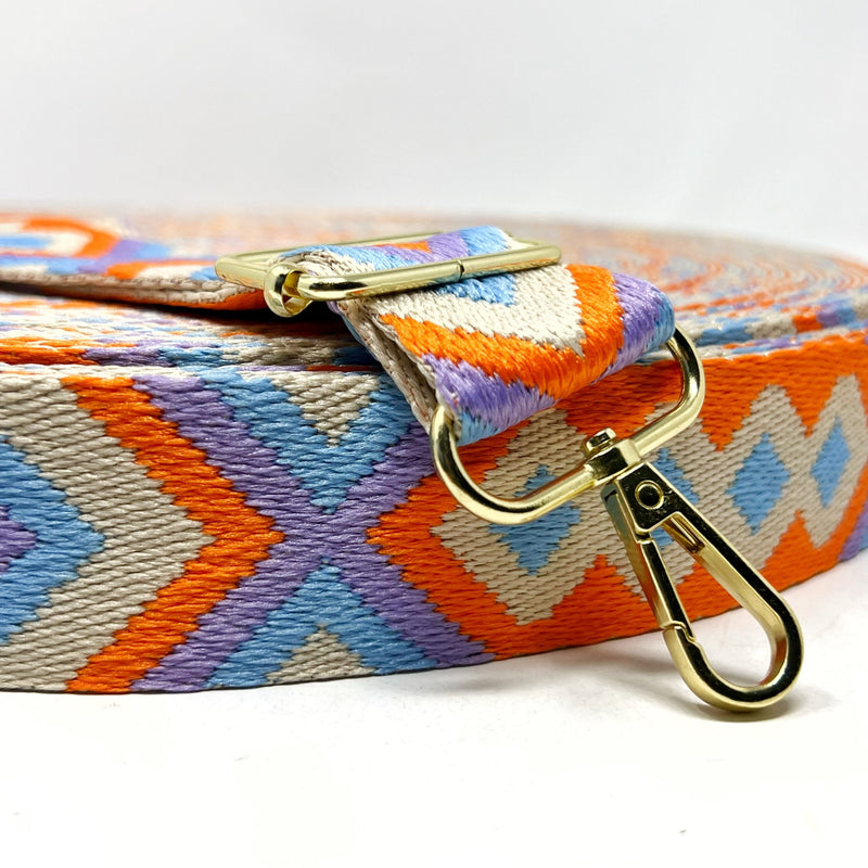 38mm Tribal Bag Making Webbing Strong Strap Material - Orange/Stone/Sky/Lilac