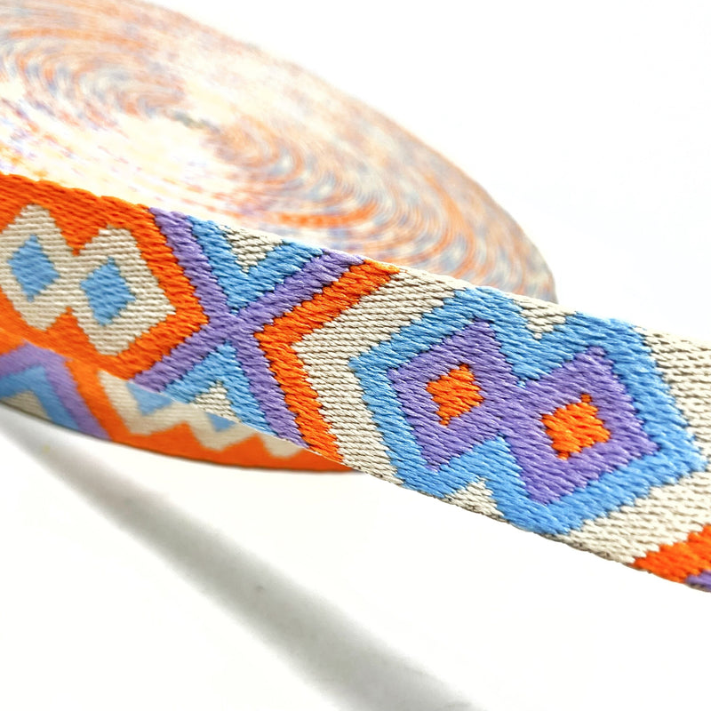 38mm Tribal Bag Making Webbing Strong Strap Material - Orange/Stone/Sky/Lilac
