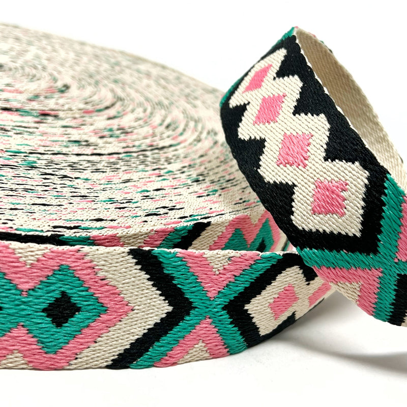 38mm Tribal Bag Making Webbing Strong Strap Material - Stone/Pink/Jade/Black