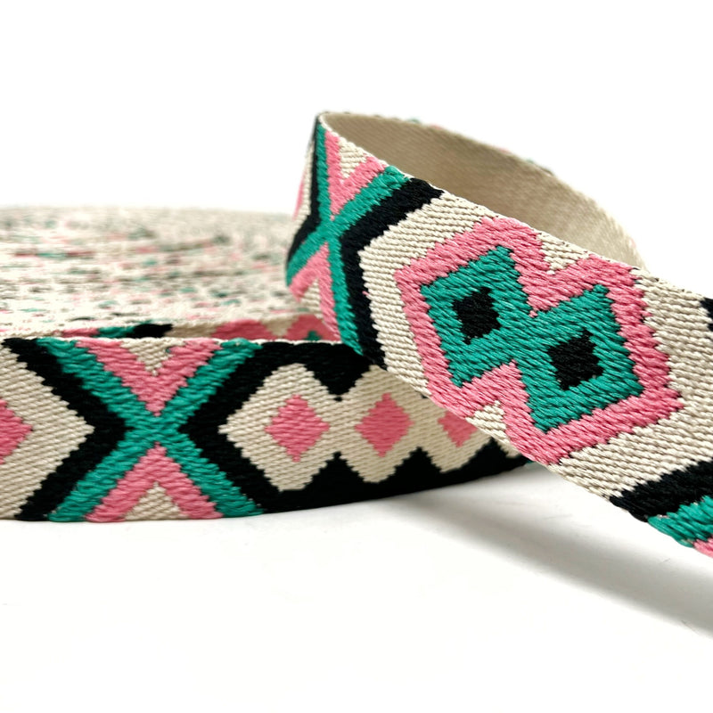38mm Tribal Bag Making Webbing Strong Strap Material - Stone/Pink/Jade/Black