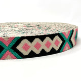 38mm Tribal Bag Making Webbing Strong Strap Material - Stone/Pink/Jade/Black