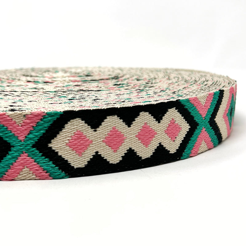 38mm Tribal Bag Making Webbing Strong Strap Material - Stone/Pink/Jade/Black