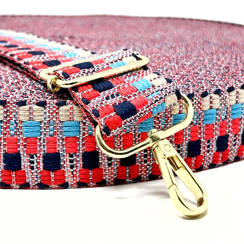 38mm Zig Zag Bag Making Webbing Strong Strap Material - Red/Blue/Stone