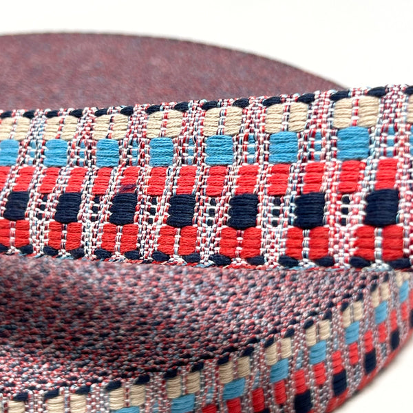 38mm Zig Zag Bag Making Webbing Strong Strap Material - Red/Blue/Stone
