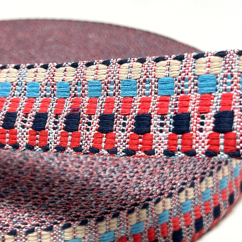 38mm Zig Zag Bag Making Webbing Strong Strap Material - Red/Blue/Stone
