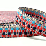 38mm Zig Zag Bag Making Webbing Strong Strap Material - Red/Blue/Stone