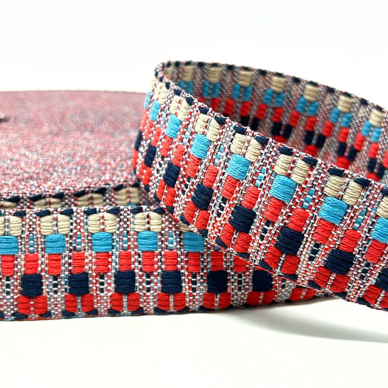 38mm Zig Zag Bag Making Webbing Strong Strap Material - Red/Blue/Stone