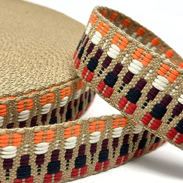 38mm Zig Zag Bag Making Webbing Strong Strap Material - Stone/Red/Navy/Orange/Natural