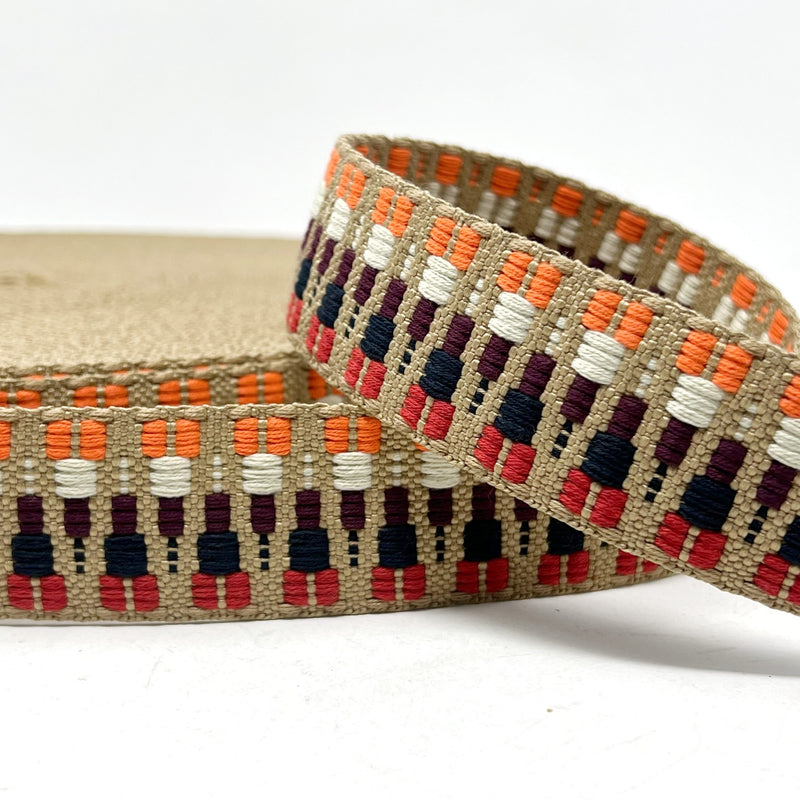38mm Zig Zag Bag Making Webbing Strong Strap Material - Stone/Red/Navy/Orange/Natural