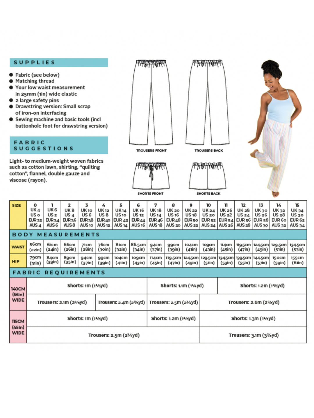 Jaimie Pyjama Bottoms and Shorts Sewing Pattern - By Tilly and the Buttons
