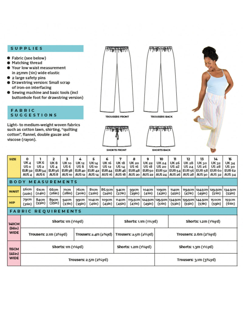 Jaimie Pyjama Bottoms and Shorts Sewing Pattern - By Tilly and the Buttons