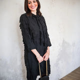 Chiffon Crepe Fringed Rectangles Designer Dressmaking Fabric - Black
