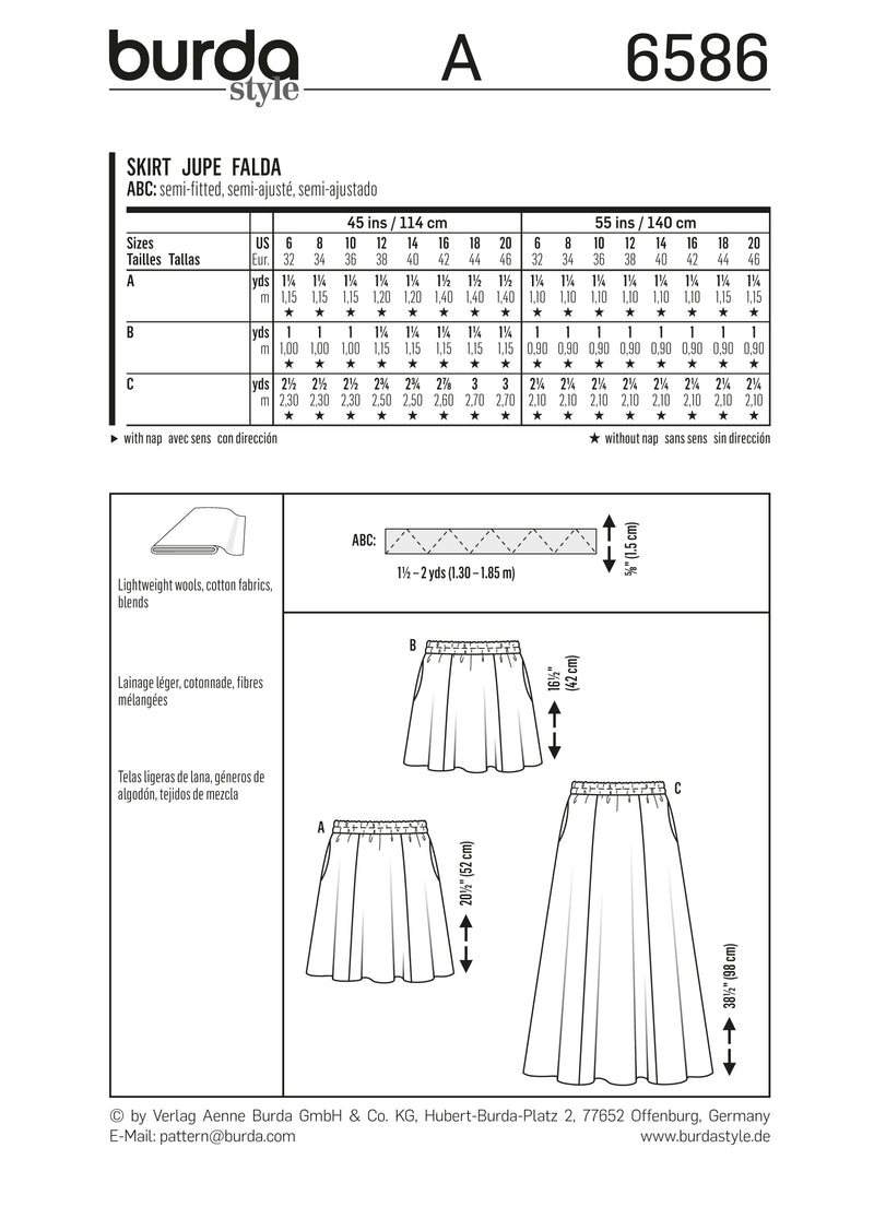 Burda Style Miss Skirt Sewing Pattern for Stylish Creations B6586