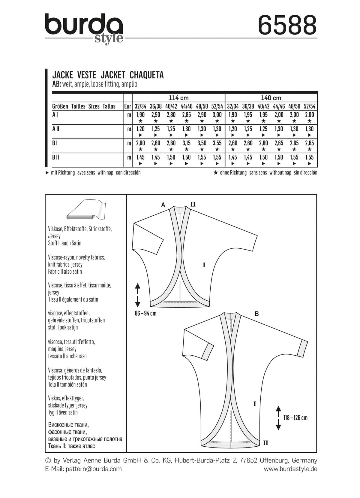 Burda Style Miss Jacket Sewing Pattern for Stylish Creations B6588