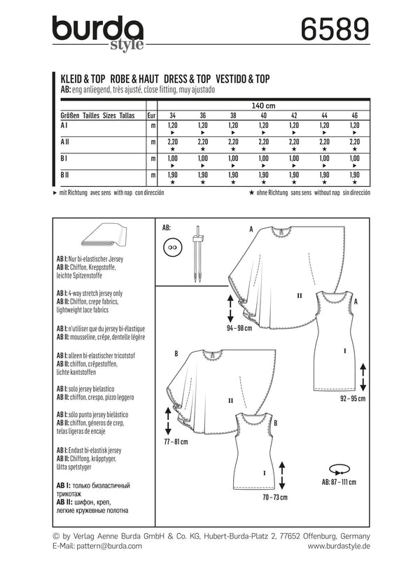 Burda Style Miss Dress and Top Sewing Pattern B6589