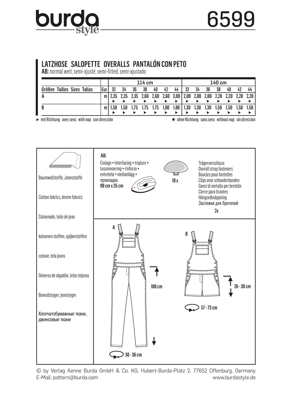 Burda Style Miss Overalls Sewing Pattern for Stylish Creations B6599