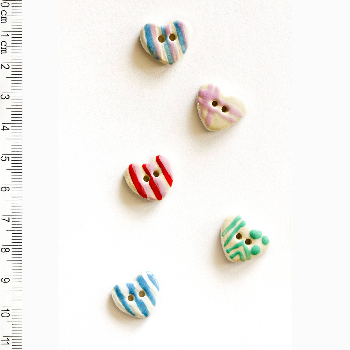 Handmade Sewing Buttons - Fun Heart Patterned