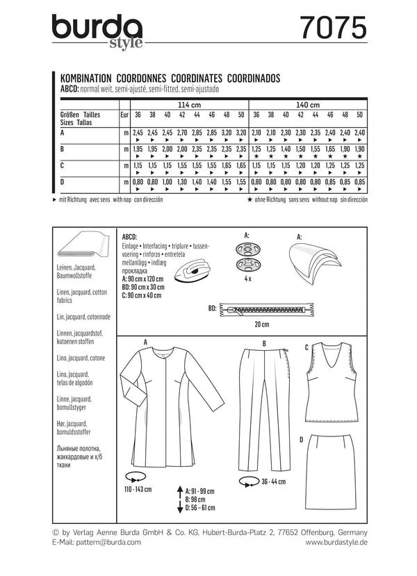 Burda Style Coordinates Sewing Pattern for Stylish Creations B7075
