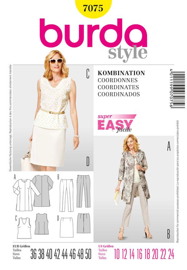 Burda Style Coordinates Sewing Pattern for Stylish Creations B7075